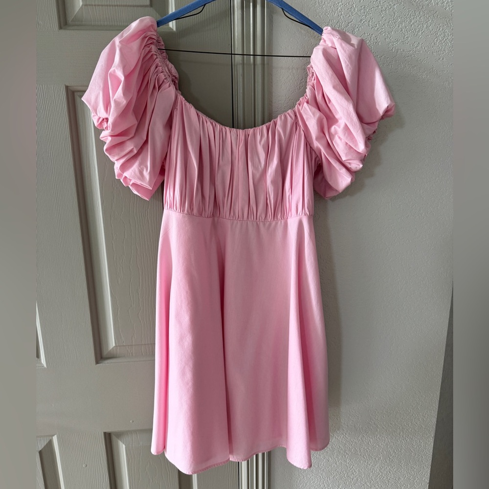 Abercrombie & Fitch Ruched Bodice Puff Sleeve Mini Dress Pink Size Large